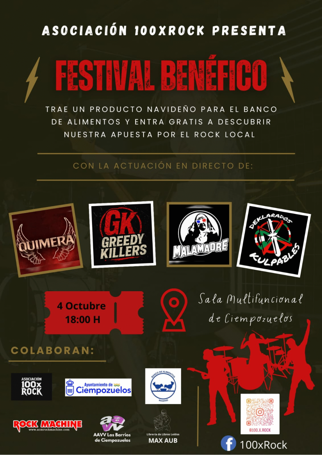 CONCIERTO BENÉFICO Y PRESENTACIÓN «ASOC. 100XROCK»